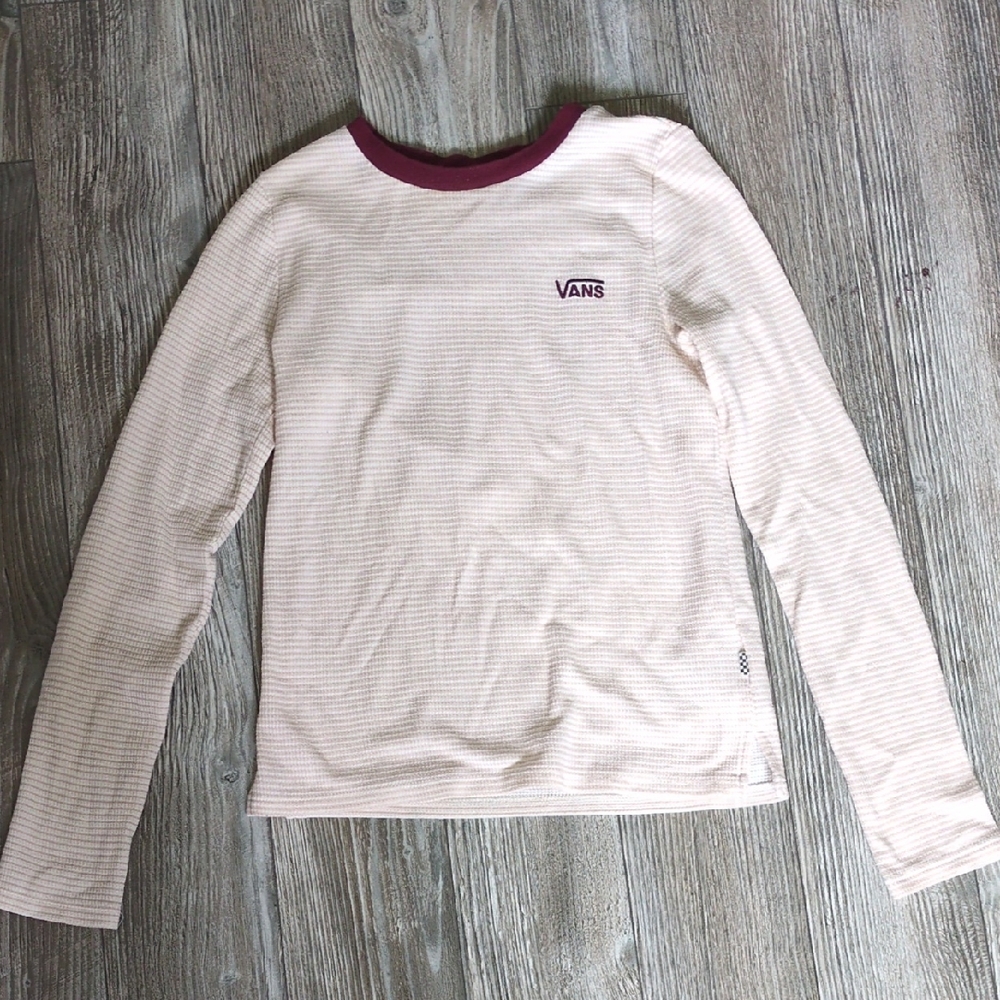 Vans Cream and Burgundy Long Sleeve Top XS